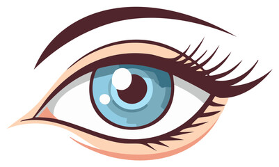Cartoon eye illustration with eyelashes, eyebrow, and light blue iris