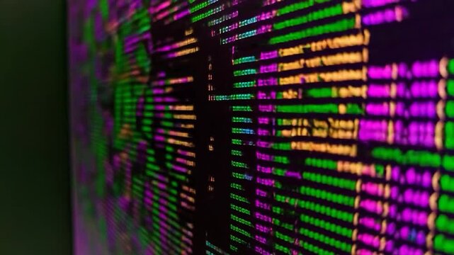 Multicolored code lines on dark screen