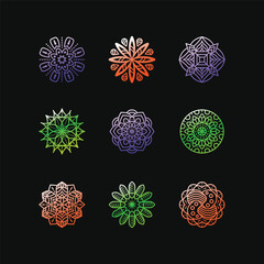 Mandala gradient vector collection with colorful and ornamental details. Perfect for spiritual design, yoga, meditation, posters, tattoos, and decorative projects