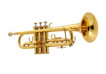 Obraz premium Golden trumpet musical instrument high resolution transparent background