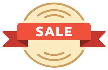 Flat vector illustration of sale banner on a beige circle with curved design elements, promotions and discounts.