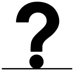 Bold black question mark symbol icon. Minimalist graphic for questions, uncertainty, support, and inquiry.