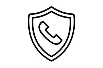 Secure call icon. Phone protection shield symbol. Spam call blocking and customer service concept. Communication safety and security. Vector line art for web and apps.