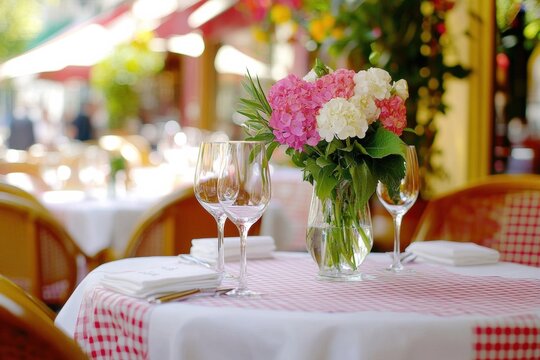 Table set up restaurant cafe is covered white Small