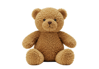 Brown teddy bear plush toy sitting on transparent background