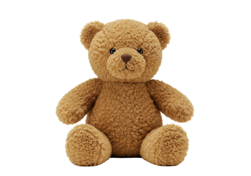 Brown teddy bear plush toy sitting on transparent background