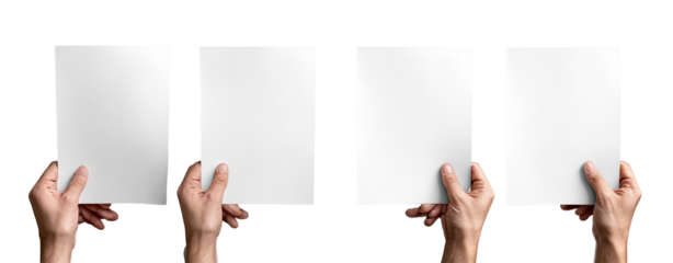 Four hands hold blank, open books