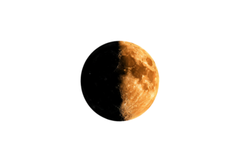 Golden half moon in dark space celestial body astronomy space exploration night sky lunar surface high resolution image