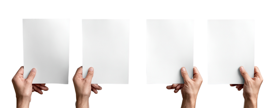 Four hands hold blank, open books