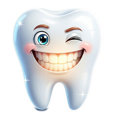 Happy winking tooth cartoon icon