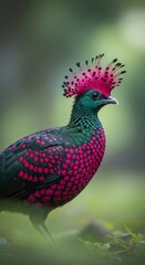 Vibrant Bird with Pink Crest and Spotted Plumage in Natural Habitat