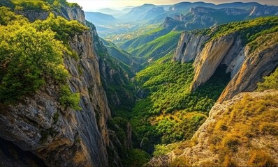 Fototapeta premium Beautiful landscape canyon steep cliffs either side are Vikos Gorge, a gorge