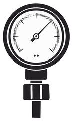 Pressure gauge shows status or information. Round dial instrument with arrow indicates level.