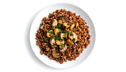 Mushroom and buckwheat dish on plate