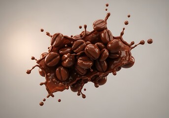 Aromatic coffee beans engulfed in rich chocolate eruption, creating a tempting visual confectionary delight