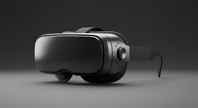 A sleek, black VR headset, with a modern design and focus on clean lines and minimal aesthetic, is ideal for advertising or editorial use highlighting technological advancements.
