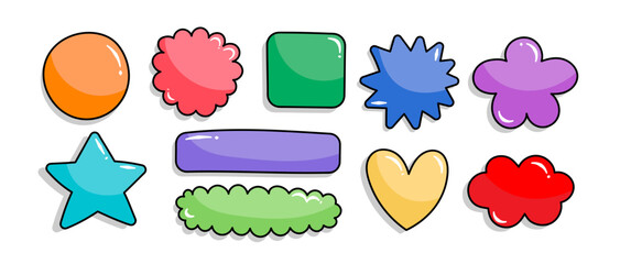 Hand drawn colorful label and badge shape set, Scribble frame, Sketch backgrounds elements doodle decorative vector illustration