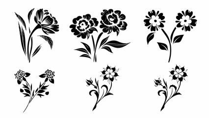 Elegant black floral designs create decorative accents for modern projects