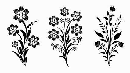 Elegant black floral arrangements perfect for sophisticated designs, invitations, and branding projects