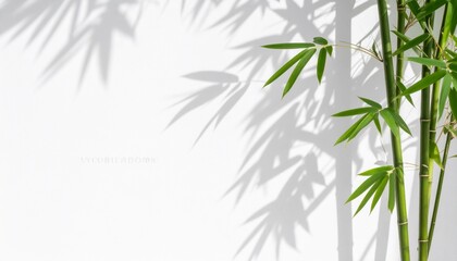 Naklejka premium 竹の影と光 白い壁に映る自然のシルエット