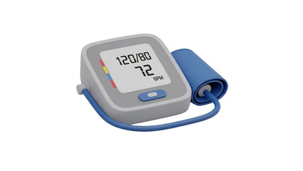 3D Cartoon Render of Matte Blood Pressure Monitor Isolated on Transparent Background
