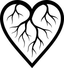 Heart Shaped Silhouette with Veins and Arteries - Cardiovascular Concept Vector With White Background 