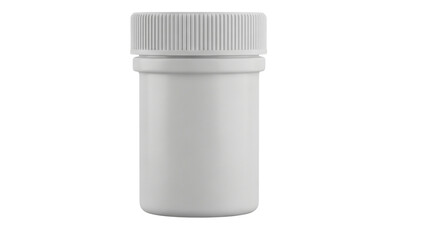 A plain white plastic medicine bottle against a white background, suitable for mockup or product presentation, demonstrating a minimalistic pharmaceutical design for health and wellness