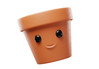 Cute cartoon flower pot with smiling face 3 d render transparent background