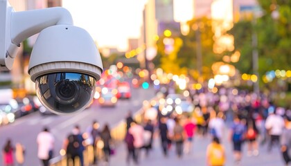 Security camera overlooking a bustling city street