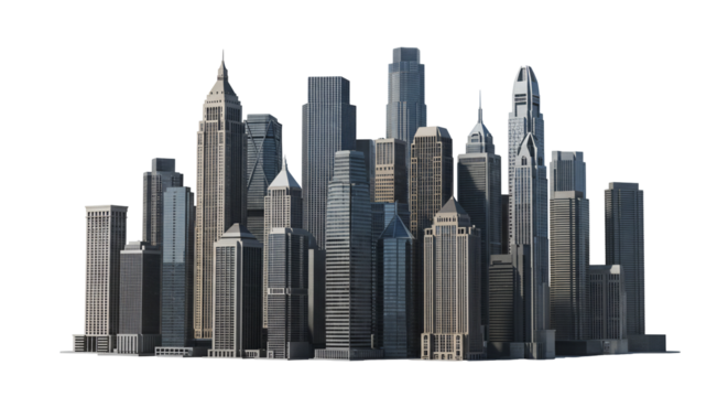 Cityscape skyline modern urban architecture highrise buildings cityscape illustration transparent background - Powered by Adobe