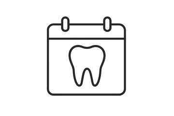 Tooth Calendar Minimalistic Thin Line Icon for Web Graphic Design Apps Banners Social Networks Cards. Vector Cartoon Dental Illustration Transparent Background Oral Health Appointment