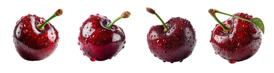 Juicy Cherries PNG set Isolated on Transparent backround
