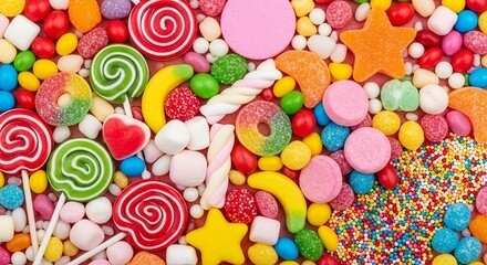 Colorful Candy Assortment Background | Overhead View of Sweets for Confectionery, Parties, Celebrations and Sugar Product Marketing