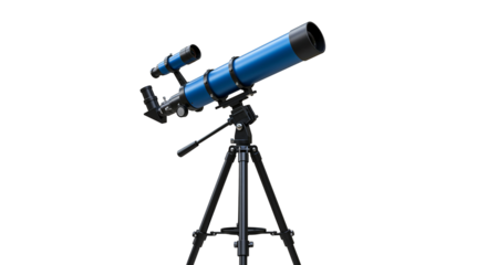 Blue telescope on tripod astronomy equipment space exploration science technology transparent background