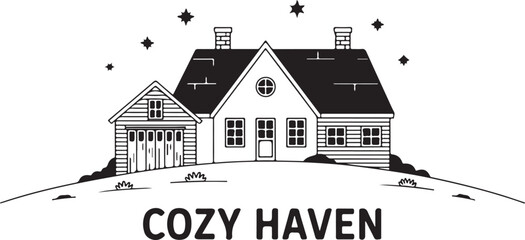 Cozy Haven House Scene with Stars on Transparent Background Vector Illustration