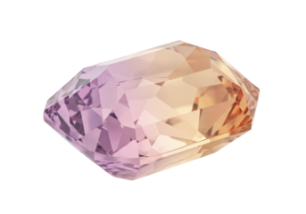 Gemstone with pink and orange color gradient multifaceted cut transparent background