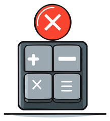 Obraz premium Calculator keypad illustration with red error symbol indicating incorrect calculation or cancellation
