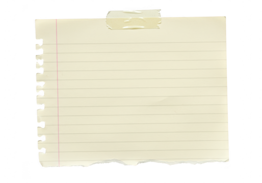 Torn lined paper with tape isolated on transparent background