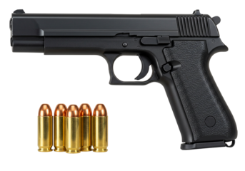 Handgun and bullets on transparent background