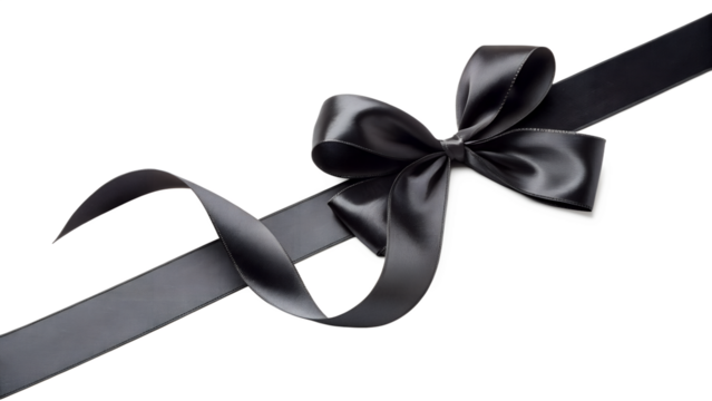 Elegant black satin ribbon and bow with flowing curves gracefully designed, a perfect luxury decoration element, isolated on transparent background.