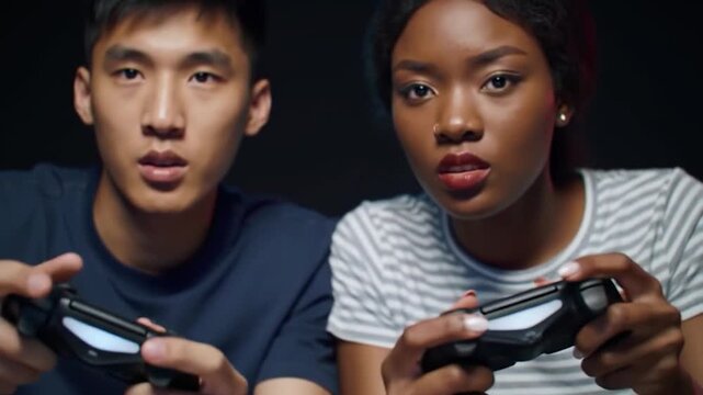Two diverse individuals engaging in video game play