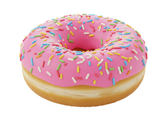 Pink donut with sprinkles on transparent background