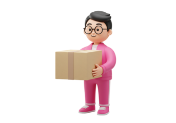 Person holding package 3 d render delivery service ecommerce cartoon illustration transparent background