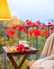 Autumn balcony with tea