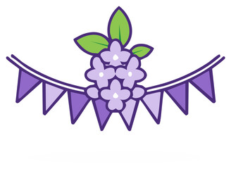 Floral Garland Celebration: Lilac Flowers and Purple Bunting Flags Hanging Illustration