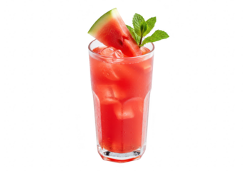 Refreshing watermelon juice with mint and slice isolated on transparent background
