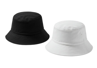 Two classic bucket hats black and white on transparent background