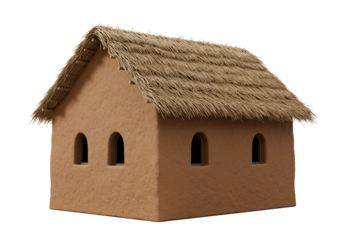 Thatched roof house 3 d render isolated transparent background
