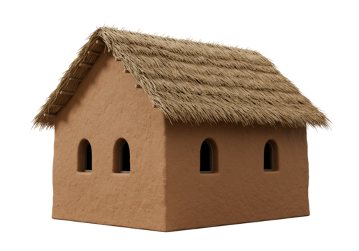 Thatched roof house 3 d render isolated transparent background