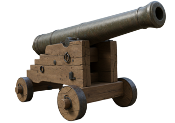 Antique cannon on wooden carriage realistic 3 d render transparent background